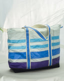 recycled sailcloth beach bag fading stripes